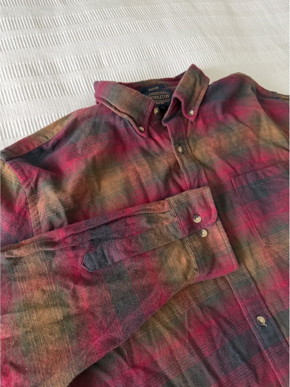 Pendleton Mason Flannel Plaid Cotton Western Shirt Red Green Brown XL